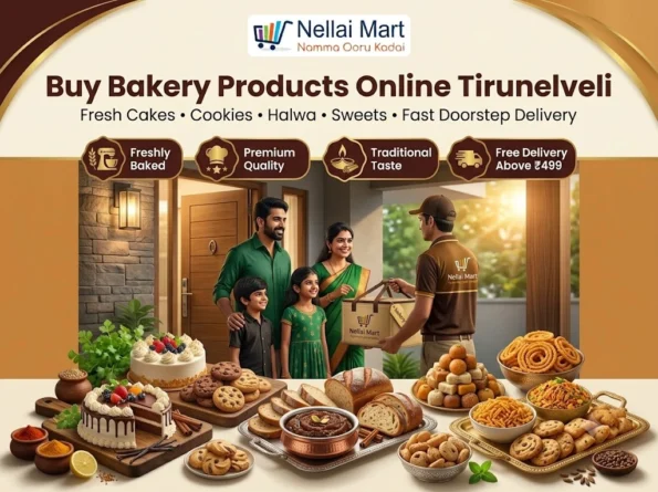 Buy bakery products online in Tirunelveli with fresh cakes, cookies, sweets and halwa from Nellai Mart.
