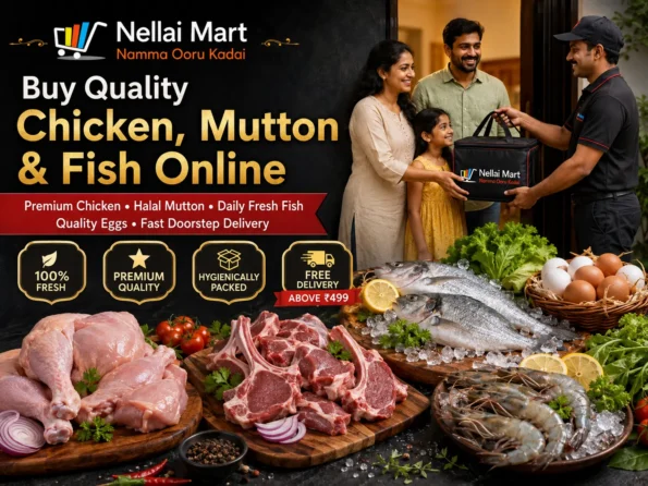 Buy quality chicken, halal mutton, fresh fish and quality eggs online with fast home delivery in Tirunelveli from Nellai Mart.