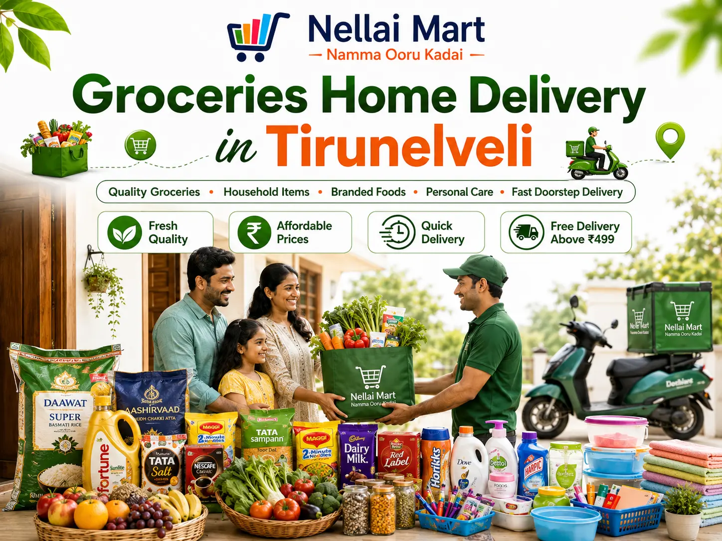 Groceries home delivery in Tirunelveli with quality groceries, household items, branded foods and daily essentials from Nellai Mart.